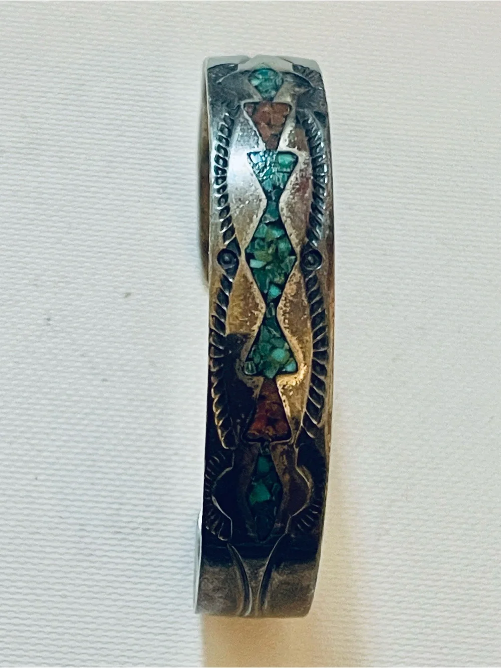 VINTAGE NAVAJO TURQUOISE & CORAL STERLING SILVER CUFF BRACELET Sz 6-6.5 28 G
